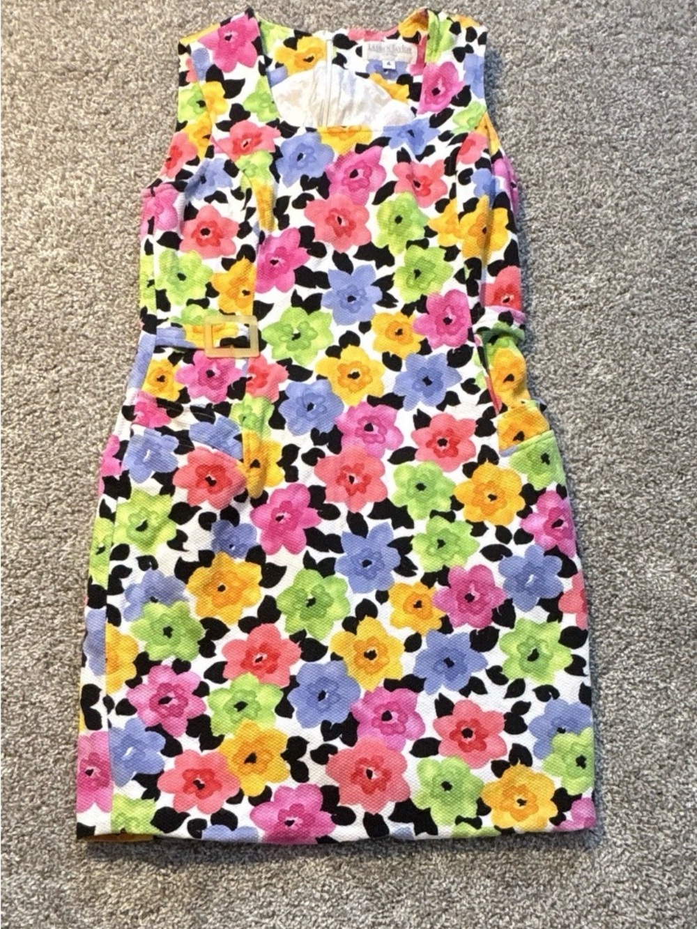 Vintage Lauren Taylor  Floral Fitted Canvas Midi Dress